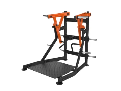 PrimePower PPF-J500-02 plate-loaded standing low row, black frame with orange arms and perforated platform